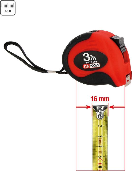 Actual product image KS Tools Tape measure with locking device and belt clip, black red, 3m (3 m)