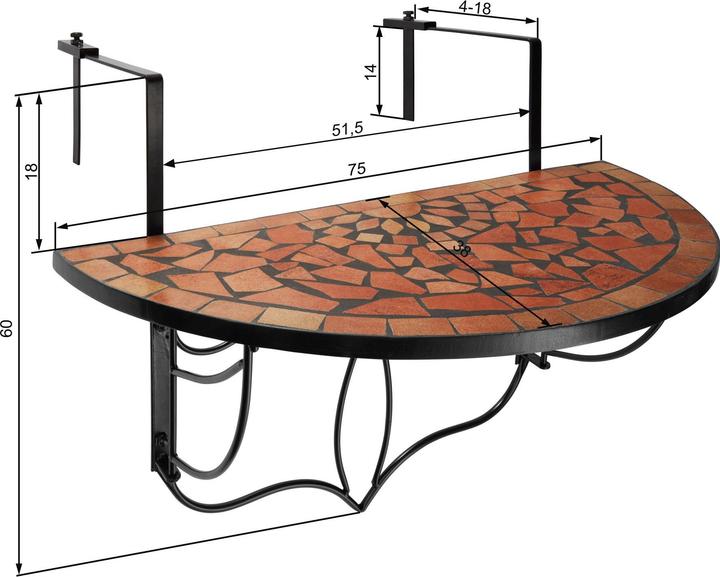 Image du produit tectake Table de balcon (76 x 65 x 62 cm)