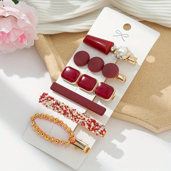 Activity Board 6 Stück elegantes Haarspangen-Set - Harz & Strass, mattierte & glitzernde Oberflächen in gemischten