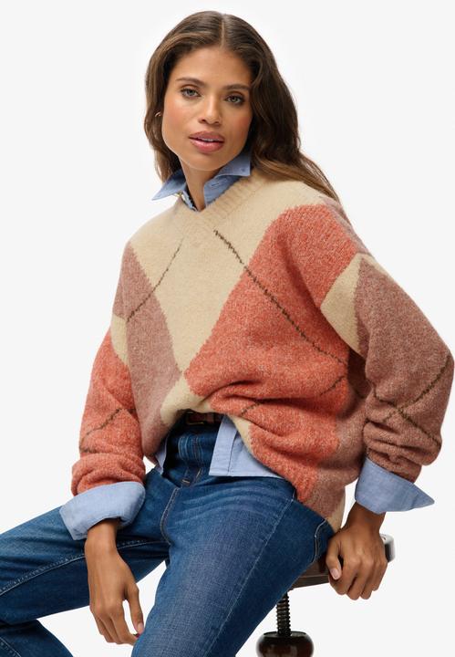 Actual product image Superdry Women's oversized V-neck pullover with diamond pattern (XL)