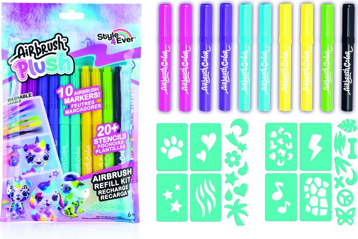 Image du produit Canal Toys Airbrush Plush - Kit de recharge 10 stylos (256) (Violet, Turquoise, Jaune, Vert, Noir, 10 x)