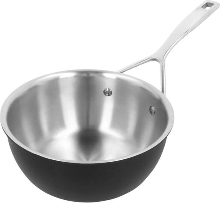 Productafbeelding Demeyere Zwart 5 set van 3: kookpot 18cm + kookpot 20cm + conische sauteuse 20cm (Kookpotten en pannenset, Steelpan, Roestvrij staal)