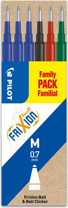 Pilot FriXion Refill Set à 6 standard black/blue/red/green (6 Piece, Multicoloured, 0.70 mm)