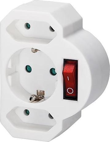Actual product image EGB Combination adapter 2+1 with switch white (CEE 7/3, 3 x)