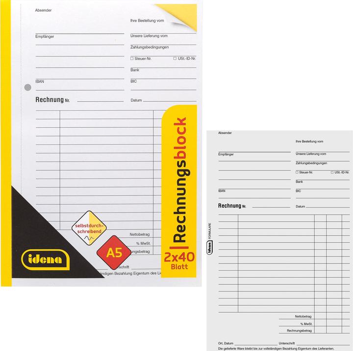 Produktbild Idena Rechnungsbuch A5 2x40 Blatt FSC-Mix (80x)