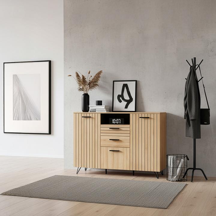 Produktbild En.Casa Sideboard Noppen 100x150x38 cm Eicheoptik (150 x 38 x 100 cm)