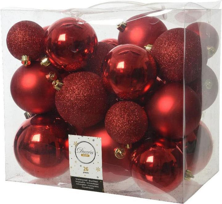 Produktbild Decoris Kunststoff Weihnachtskugeln Matt, Glitzer Mix (26x)