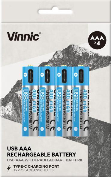 Image du produit Vinnic Pile rechargeable AAA USB-C (4 pcs, AAA, 400 mAh)