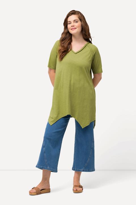 Immagine prodotto Ulla Popken T-shirt di cotone biologico con orlo a punte, scollatura a V e mezze maniche (46, 48)