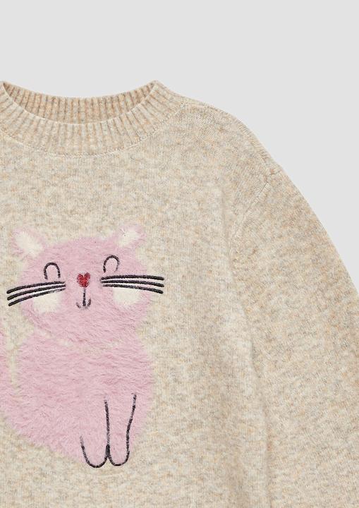 Produktbild s.Oliver Strickpullover Kuscheliger Loose-Fit-Strickpullover mit Katzen-Artwork (104, 110)