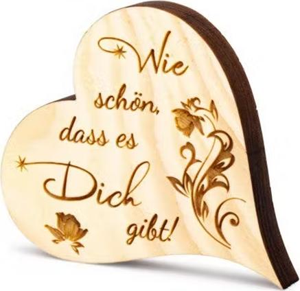 Produktbild ZNatur Zirben Holz Herz Geschenk Deko mit Gravur Wie schön, dass es Dich gibt No.10