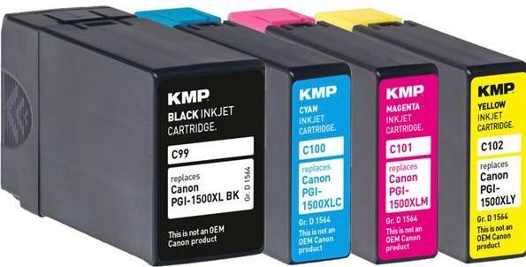 Actual product image KMP Tinte replaces PGI1500XLBK, C, M, Y (9182B004) (C, FC, M, Y)