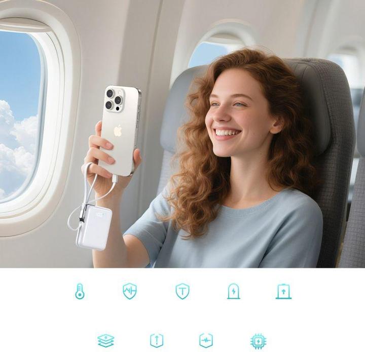 Produktbild Joyroom JR-PBF27 Pro 30W Power Bank with Built-in Type-C Cable & Extra C-to-L Cable 10000mAh - White (10000 mAh, 30 W, 38.50 Wh)