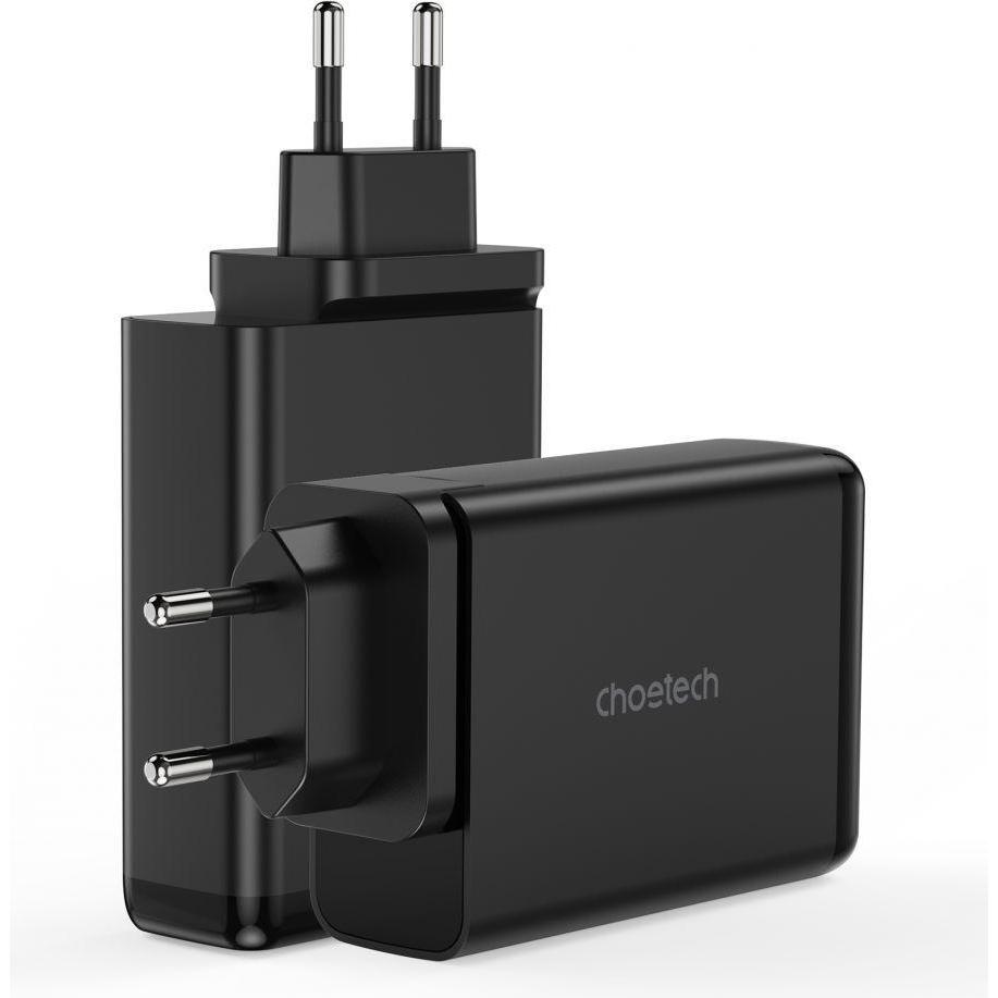 Choetech Caricabatterie GaN 140W 4 porte (2x USB C, 2x USB) nero (PD6005) (140 W), Caricatore USB, Nero