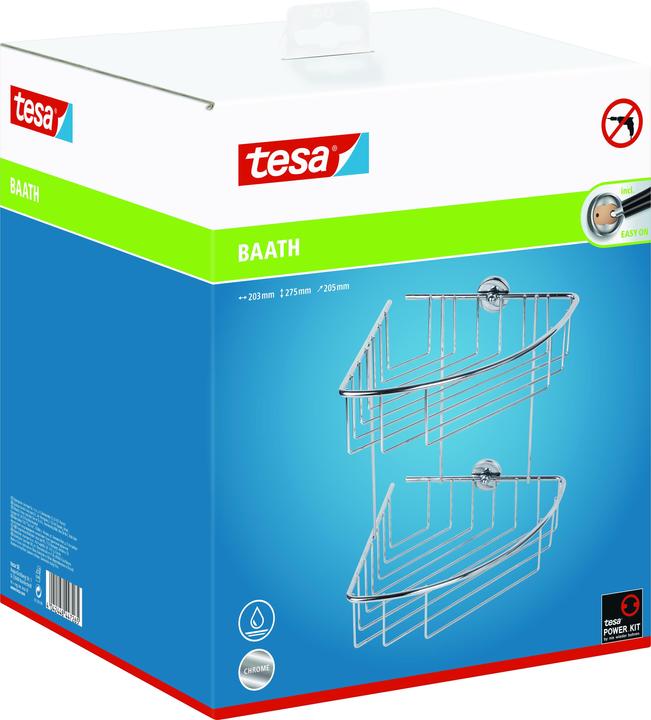 Produktbild tesa BAATH+ Duschablage inkl. Klebelösung ohne Bohren (20.5 x 20.5 x 27.5 cm)