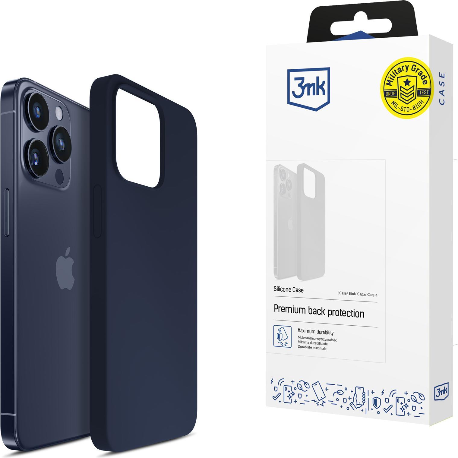 3MK Custodia in silicone per iPhone 15 Pro - Blu navy (Apple iPhone 15 Pro), Cover smartphone, Blu