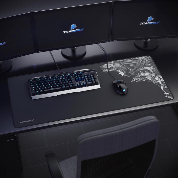 Produktbild Titanwolf Gaming-Mauspad XXL, glatter Stoff, Speed-Mausmatte 900 x 400mm, Wolfsmotiv auf der rechten Seite (Wide)