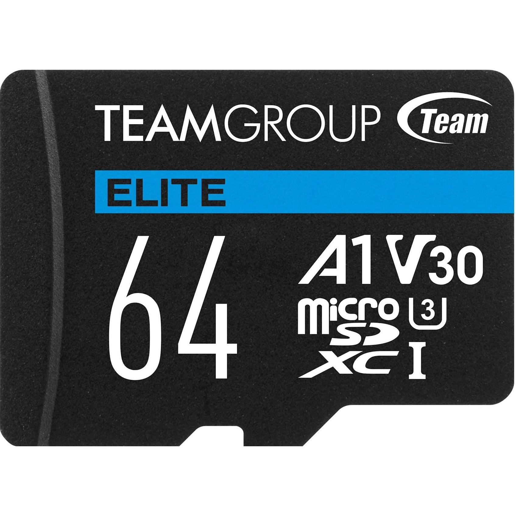 Thumbnail - Team Group Team ELITE A1 - Flash-Speicherkarte (SD-Adapter inbegriffen) (64 GB, microSD, U3, UHS-I), Speicherkarte, Schw...