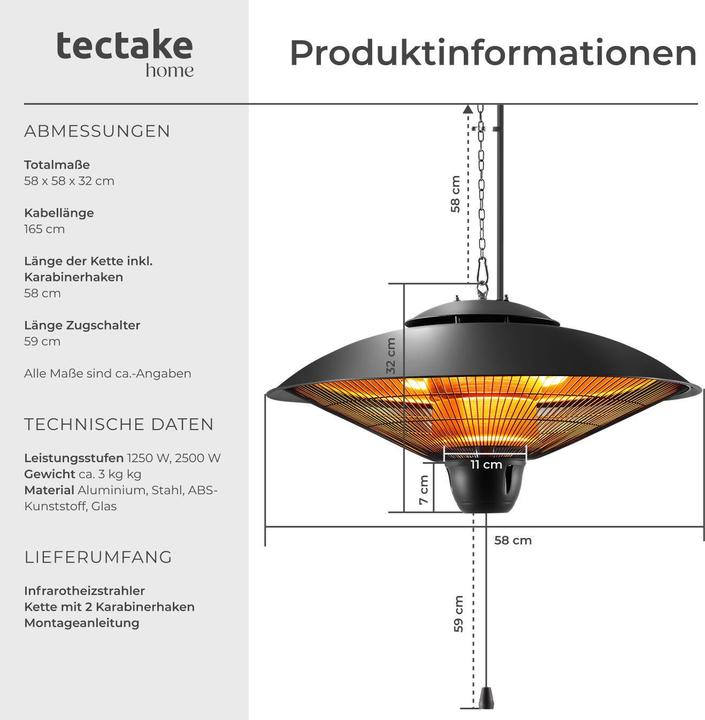 Produktbild tectake Solaris Infrarotheizstrahler Orbit 2500W, Aluminiumgehäuse (2500 W)