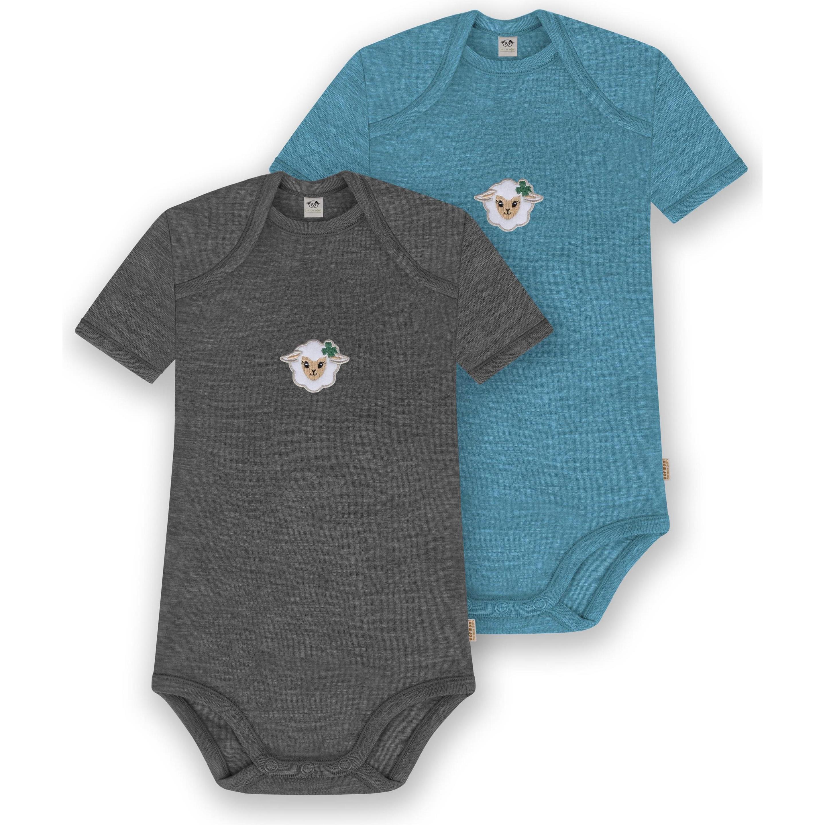 Normani, Herren, Body, 2er Set Baby Merino Body Kurzarm „Tauranga" - 9297, Blau, (62)