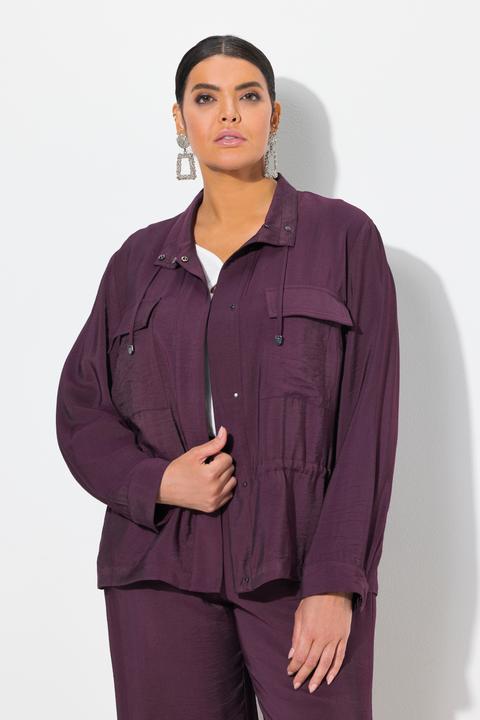 Image du produit Ulla Popken Veste en tissu « martelé », cordon coulissant, col montant et manches longues (62)