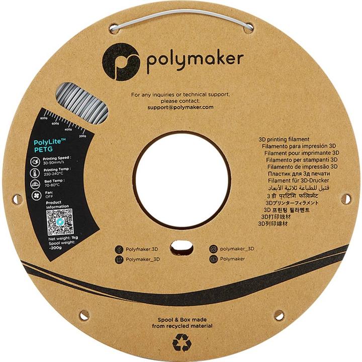 Image du produit Polymaker PolyLite PETG V2 - Gris - 1.75mm (PETG, 1.75 mm, 1000 g, Gris)