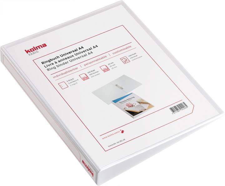Produktbild Kolma Ringbuch Vario A4 2 Ringe Füllhöhe 2.5 cm weiss (A4, 25 mm, 1 Stk.)