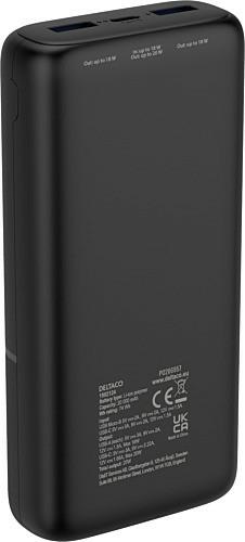 Actual product image Deltaco Powerbank with fast charging, 3 ports, 2x USB-A 18W, 1x USB-C PD 20W, 20,000 mAh black (20000 mAh, 20 W)