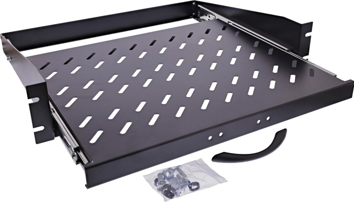 Produktbild InLine 19" Fachboden ausziehbar, 350mm, 30kg, 2HE, RAL 9005 schwarz