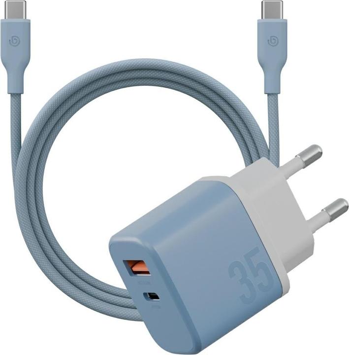 Energea Wall charger Bazic GoPort Velox Kit USB-C/USB-A GaN 35W with cable blue (35 W, 2 ports)