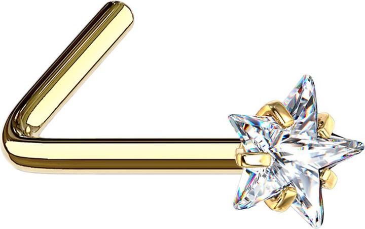 Actual product image Star Piercing Nasenstecker gewinkelt vergoldet Kristallstern silber gefasst (without brass, Surgical steel 316L)
