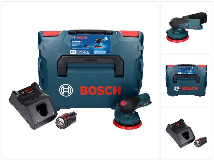 1x L-Boxx 136 koffer ( 1 600 A01 2G0 ), 1x Bosch GAL 12V-40 Professionele lader ( 1 600 A01 9R3 ), 1x stofzak ( 2 608 000 715 ), 1x schuurschijf 125 mm ( 2 608 000 714 ), 1x Bosch GEX 12V-125 Professionele snoerloze excentrische schuurmachine, 1x schuurvel C430 Expert voor hout + lak P120