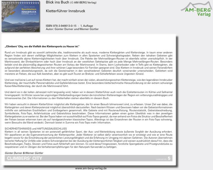 Produktbild Sportklettern Innsbruck und seine Feriendörfer (Deutsch, Günter Durner, Werner Gürtler, 2017)