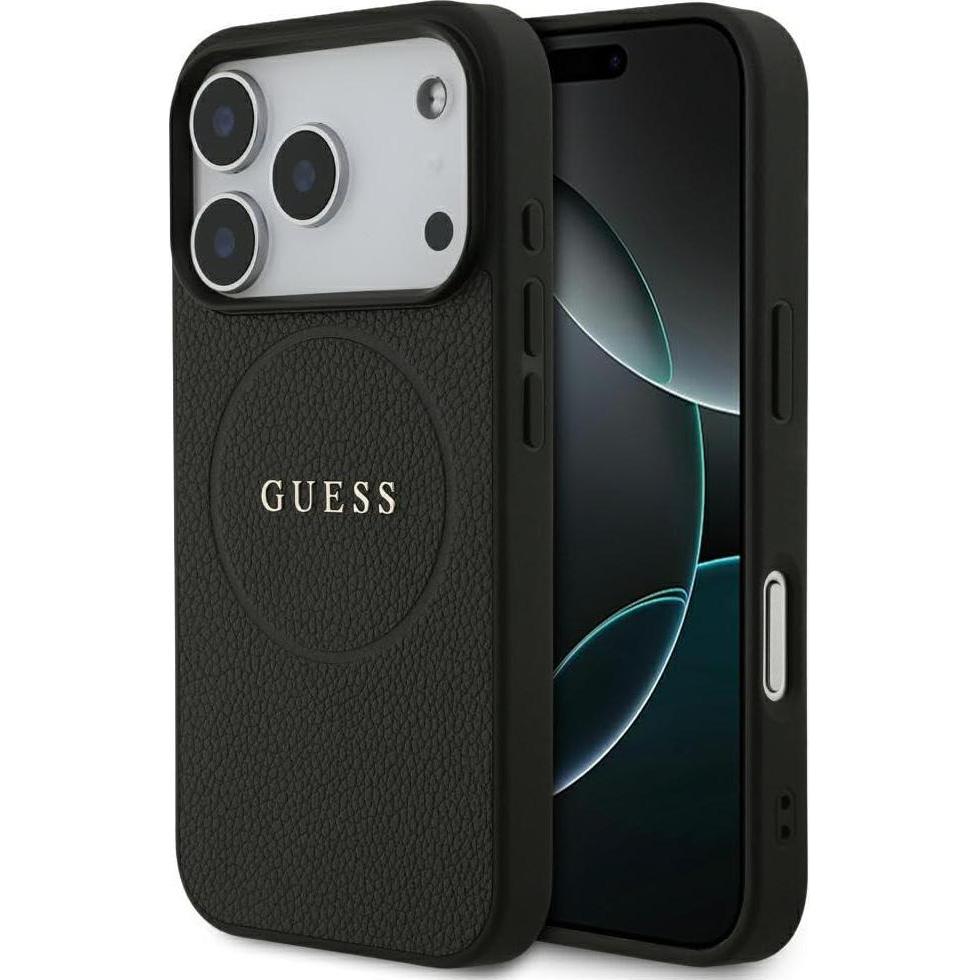 Guess - Grained Gold Ring MagSafe (GUHMP17LPGHSMMK) - iPhone 17 Pro - Black (Apple iPhone 17 Pro) (GUHMP17LPGHSMMK)