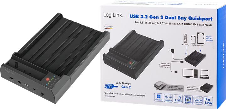 Image du produit LogiLink Quickport USB 3.2 Gen 2, 2 ports, pour SATA HDD/SSD et M.2 NVMe SSD (USB-C, 2 Ports)