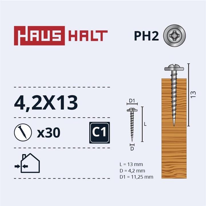 Image du produit Haushalt SELF SCREW 4.2X13 METAL WOOD ZN 30PCS (30 Vis par pièce)