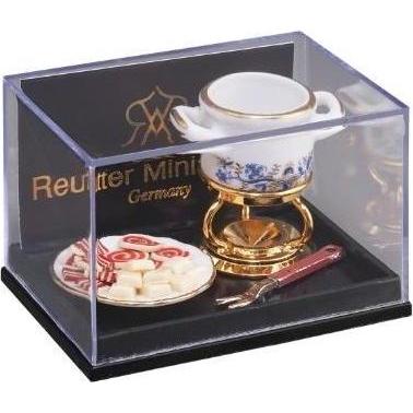 Reutter, Miniature, Fleischfondue Topf mit Fleischplatte – Dekor Goldzwiebel (Miniatur)