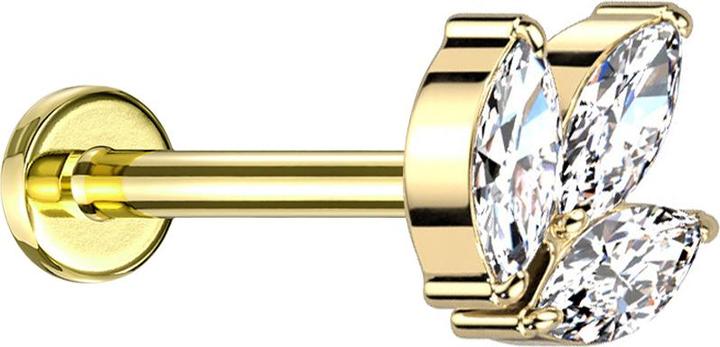 Immagine prodotto Star Piercing Labret Micro Threadless placcato oro con tre cristalli ovali argento (senza ottone, Titanio)