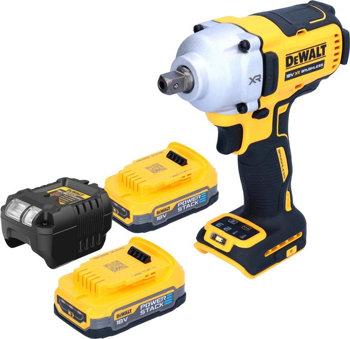 1x DeWalt DCF 892 N Clé à choc sans fil, 2x DeWalt DCBP 034 18 V 1,7 Ah Powerstack batterie, 1x DeWalt DCB 1102 chargeur de batterie