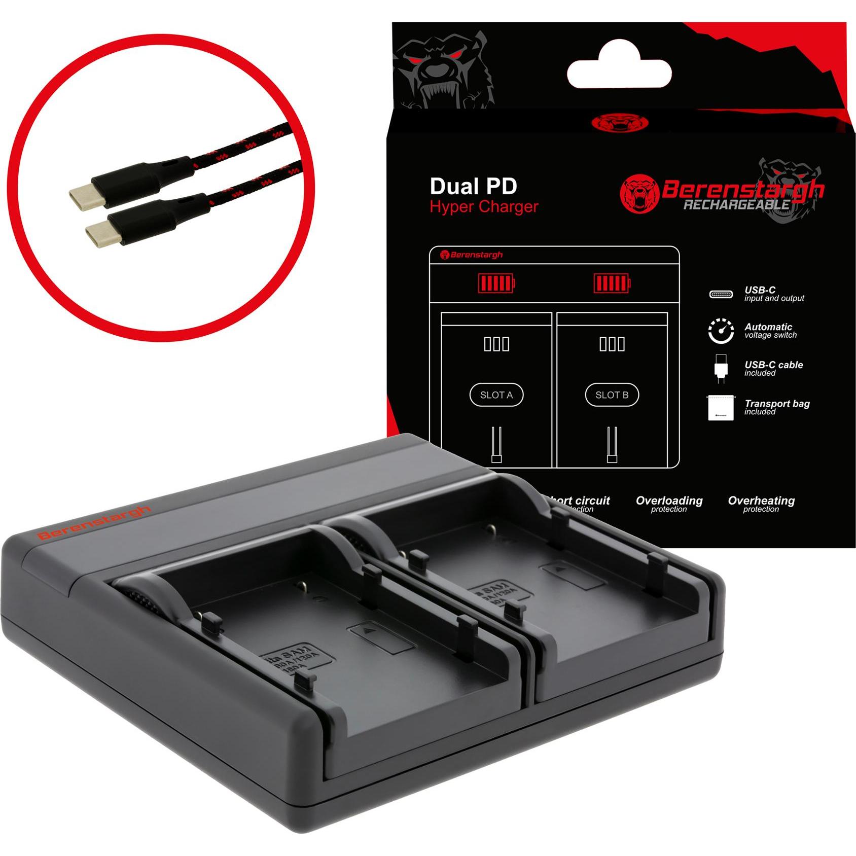 Berenstargh Dual PD Hyper Ladegerät f. Samsung SB-P90A USB-C in/out Powerbankfunktion (Caricabatterie per fotocamere), Alimentatore fotocamera, Nero