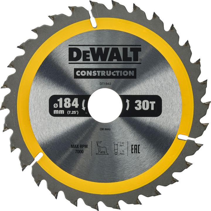 Produktbild DeWalt Kreissäge, 184x30 mm, 30 Zähne (DT1942-QZ)