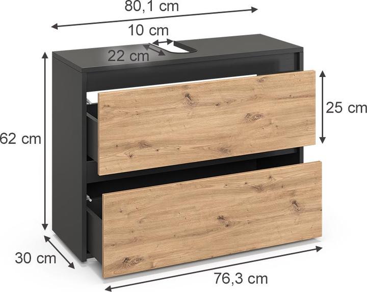Immagine prodotto Vicco Waschbeckenunterschrank Majest, Anthrazit/Artisan, 80.1 x 62 cm mit 2 Schubladen