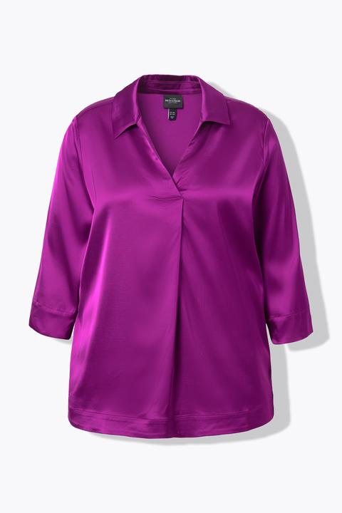 Actual product image Ulla Popken Satin 3/4 Sleeve Blouse (60)