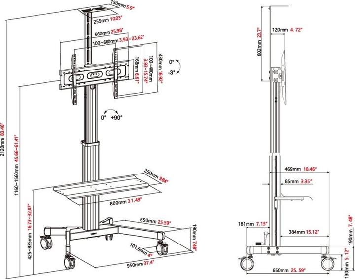 Actual product image Vision Aluminium Flat Panel Cart (80", 60 kg)