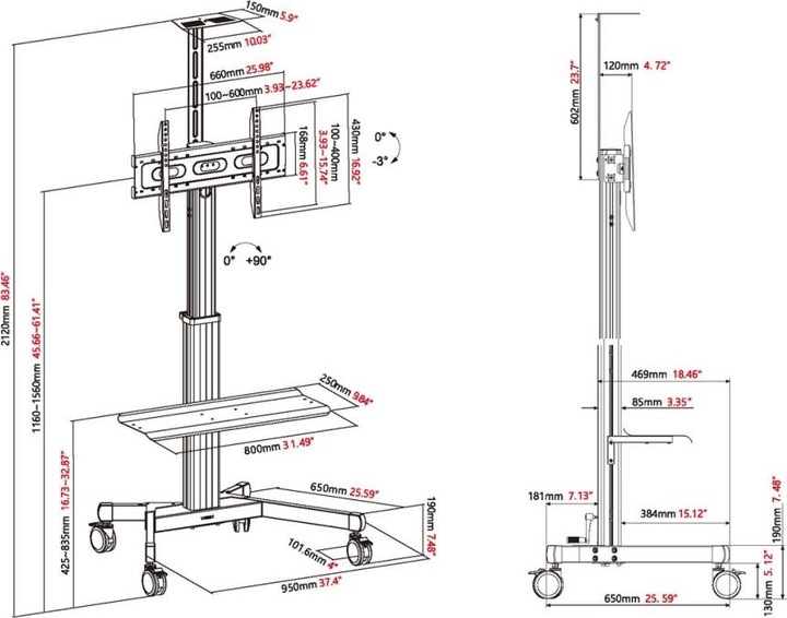 Productafbeelding Vision Aluminium kar voor flatpanelen (80", 60 kg)