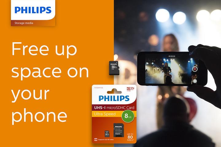 Actual product image Philips MicroSDHC Card 8GB Class 10 UHS-I U1 incl. adapter (8 GB, microSDHC, U1, UHS-I)