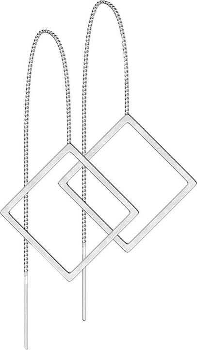 Actual product image Star Piercing Stud Earrings Silver Free Falling Chain with Square (without brass, Surgical steel 316L)