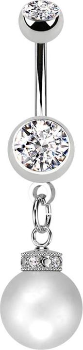 Produktbild Star Piercing Banane silber mit zwei Kugeln silber Kristall silber Anhänger Perle (Messing, Chirurgenstahl 316L)