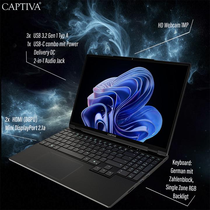 Produktbild Captiva Highend Gaming I98-010CH Ryzen 7 255 Ryzen 7 GeForce RTX 5070 (15.30", 1000 GB, 16 GB, Schweiz)