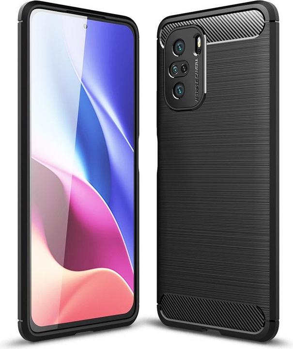Actual product image Cover-Discount Xiaomi Poco F3 - Metal Carbon Look Rubber Case Black